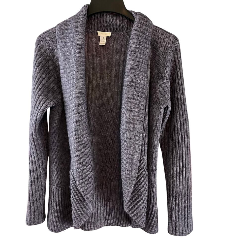 Chico’s Purple Cable Knit Open Front Cardigan Sweater Wool Mohair Blend Size 1